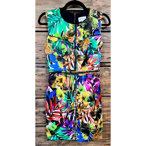 MILLY Tropical Print Sheath Dress Multi colored Floral Bodycon Dress Sz 4 - Picture 1 of 12